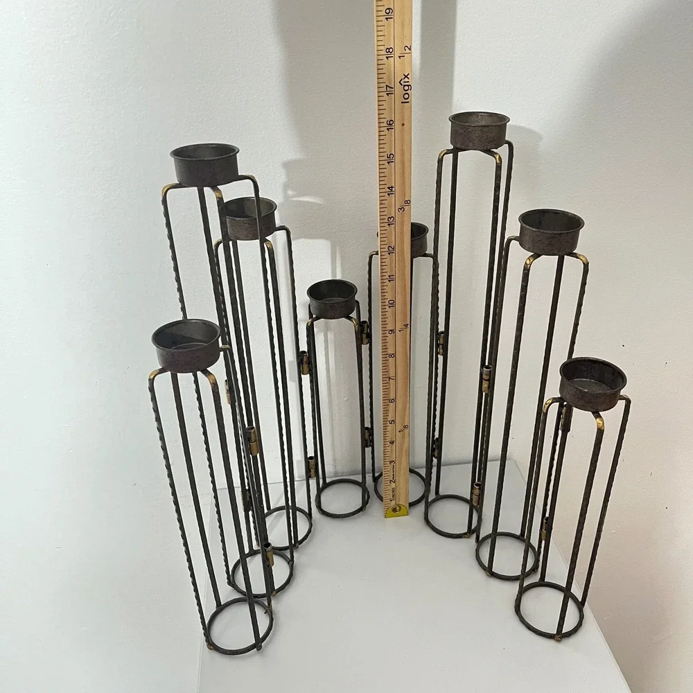 Ascencio Hinged Candle Holders Home Decor  Bronze Brutalist Metal Tiered 8-Cup